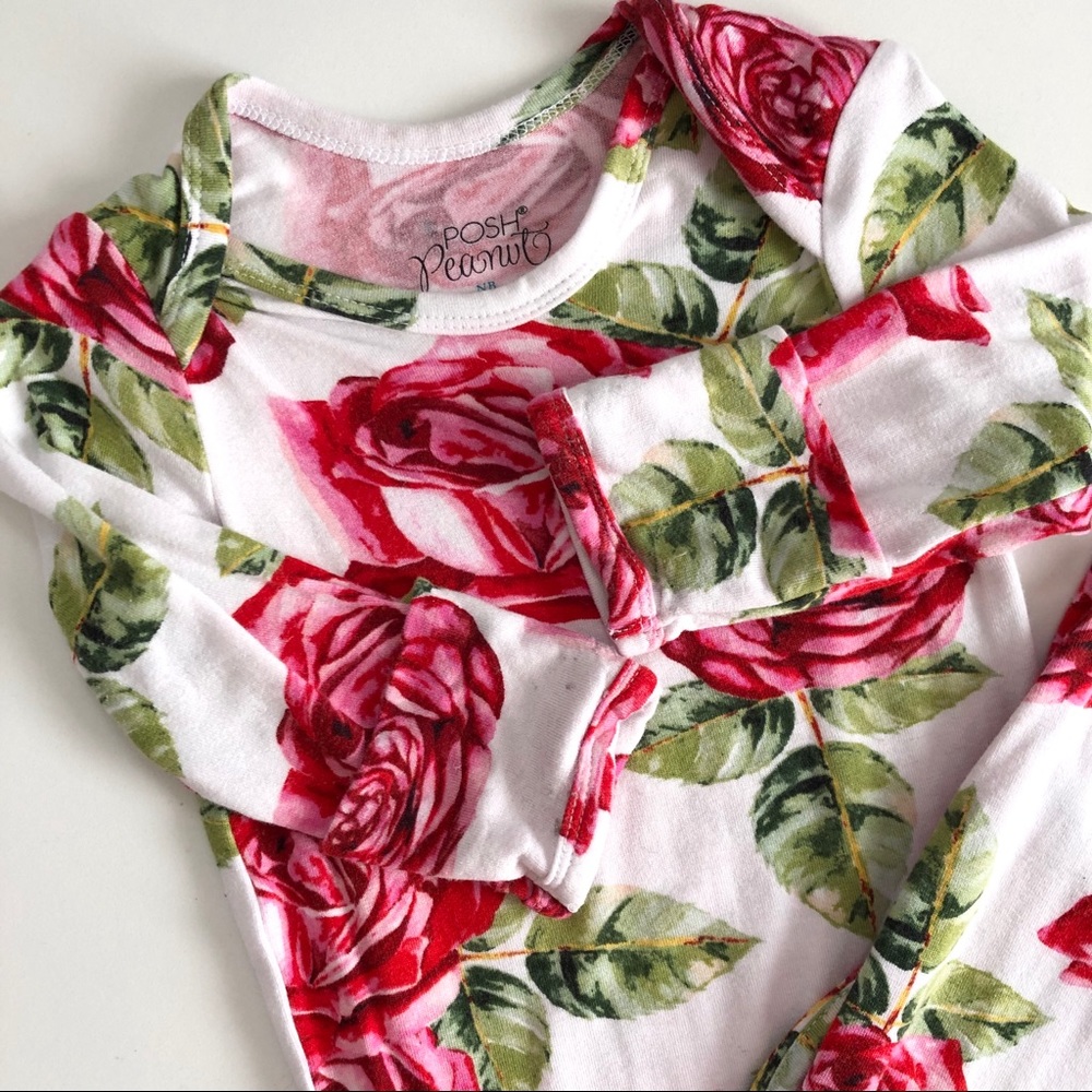 Posh Peanut Dolce Red Rose Newborn Knotted Gown